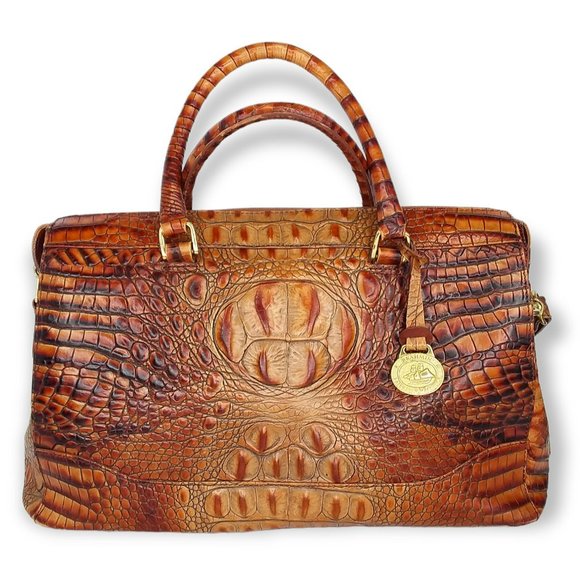 Brahmin Handbags - Vtg Brahmin Toasted Melbourne Stacy Crossbody Bag Croc Embossed Leather Brass